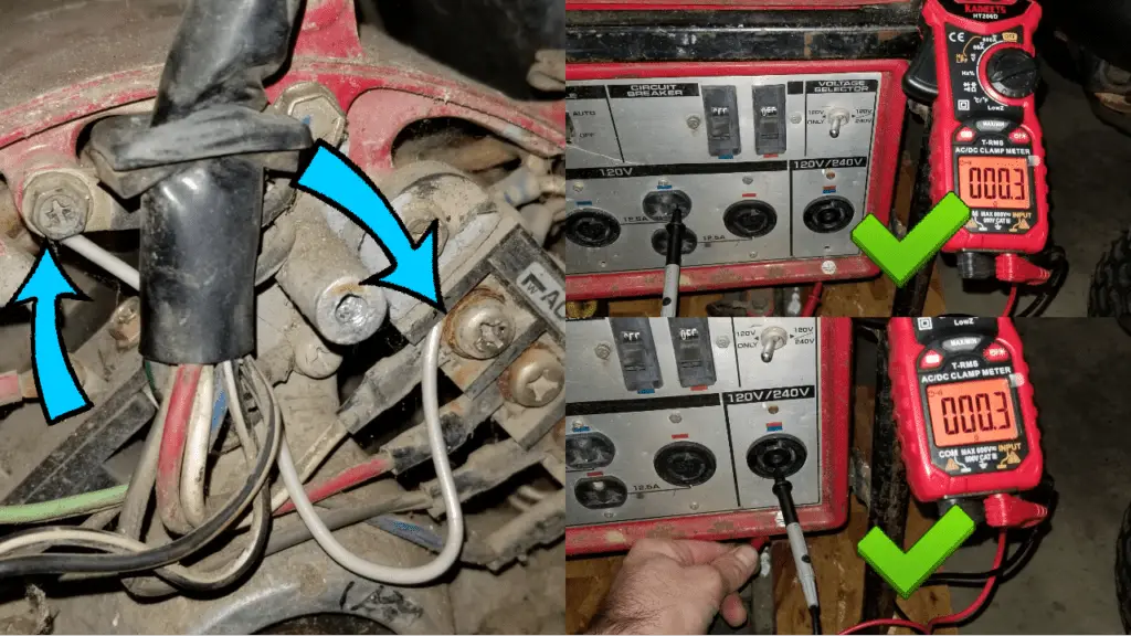 Image showing where the jumper is located inside a generator that causes the generator's breaker to trip when powering a house.
