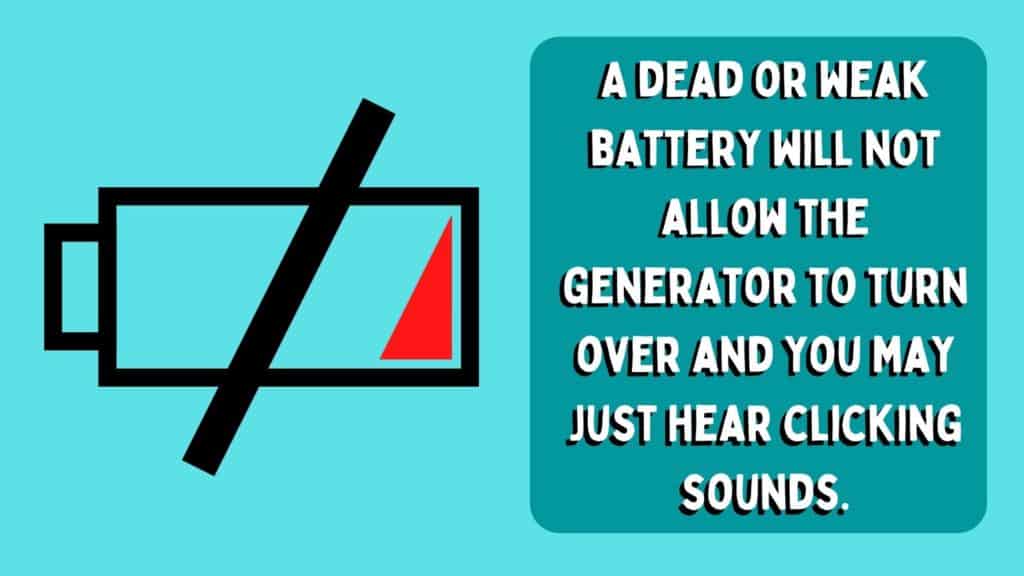 Image showing how a weak or dead battery will not turn the RV's generator over.