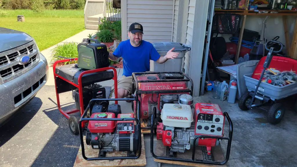 Image of the author with 5 generators of various sizes that he repaired.
