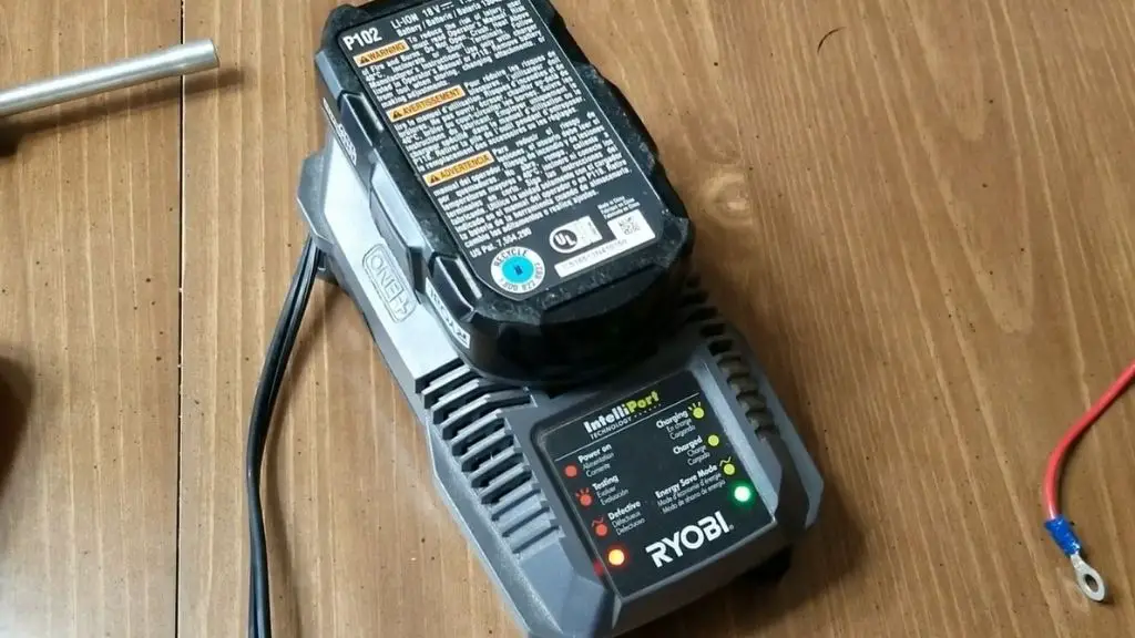 Image of a Ryobi 18v battery charging.