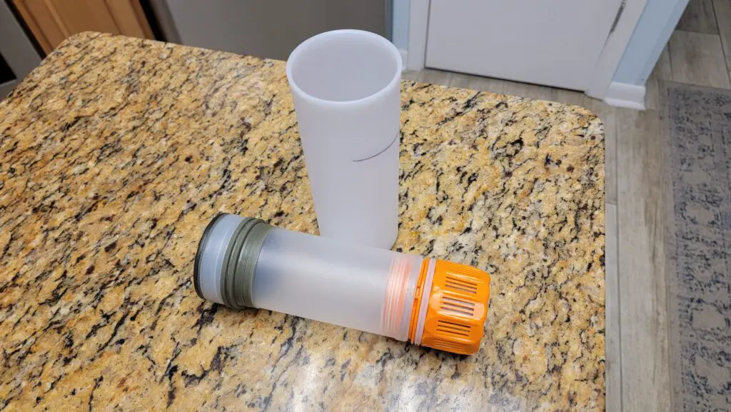 image of the author's Grayl water filter for making emergency water supplies safe in a power outage.